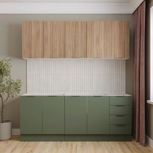 Cozinha Modulada 4 Peças Sem Tampo Com Rodapé 2 Aéreos E 2 Balcões Ipanema Cabecasa Madeiramadeira Verde