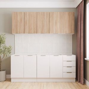 Cozinha Modulada 4 Peças Sem Tampo Com Rodapé 2 Aéreos E 2 Balcões Ipanema Cabecasa Madeiramadeira Branco Acácia