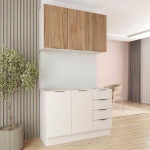 Cozinha Modulada 2 Peças Sem Tampo Com Rodapé 1 Aéreo E 1 Balcão Ipanema Cabecasa Madeiramadeira Branco Acácia