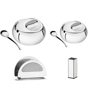 Kit Para Farinha, Açúcar Porta Guardanapo E Paliteiro Tramontina Service Em Aço Inox 14 Cm 2 Peças