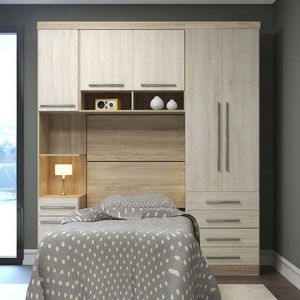 Guarda Roupa Modulado Solteiro 6 Portas 5 Gavetas Com Cabeceira Master Luciane Moveis Avelã Rústico Com ártico Rústico