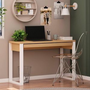 Escrivaninha Office Gaveta Deslizante 100% Mdf Cor Freijo Estrutura Branco Genialflex