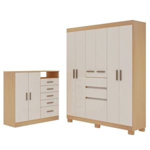 Dormitório Casal Completo Com Cômoda E Guarda Roupa - 9 Portas 7 Gavetas