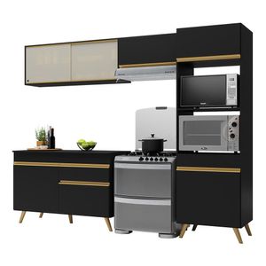 Cozinha Compacta 4 Peças Com Armário E Balcão Mp3692 Veneza Gb Preta