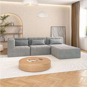 Sofá Modular De Canto 02 Poltronas 01 Canto E 01 Puff Easybox Cabecasa Madeiramadeira Cinza Claro