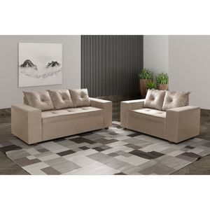 Conjunto De Sofá Sergipe 2 E 3 Lugares Suede Cappuccino