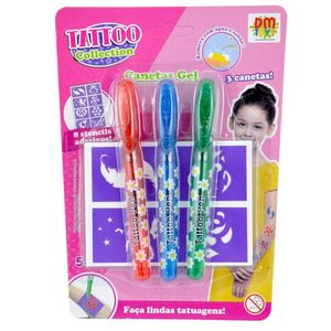 Tatto Collection 3 Canetas Gel E Adesivos - Dm Toys