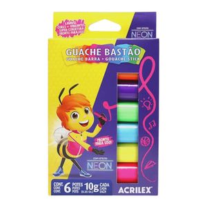Tinta Guache Neon Em Bastão 6 Cores - Acrilex