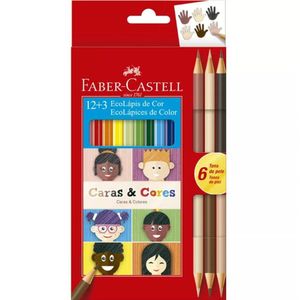 Lápis De Cor Ecolápis Caras & Cores 12 Cores + 6 Tons De Pele - Faber-castell -