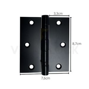 Kit 3 Dobradiças Pretas C-reto Inox Com Rolamento 3 ½ X 3