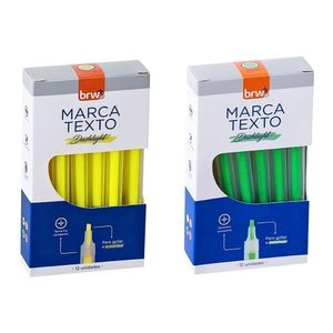 2 Caixas Marca Texto Fluorescente Transparente 12 Unidades Brw Amarelo E Verde