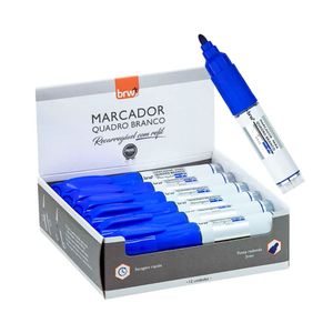 Caixa Pincel Marcador Quadro Branco Recarregável Com Refil 12 Unidades Brw Azul