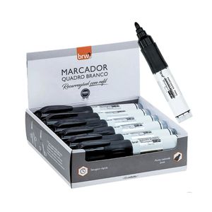 Caixa Pincel Marcador Quadro Branco Recarregável Com Refil 12 Unidades Brw Preto