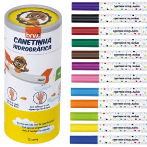 Canetinha Hidrográfica Ultra Lavável Tubo Com 12 Cores Brw