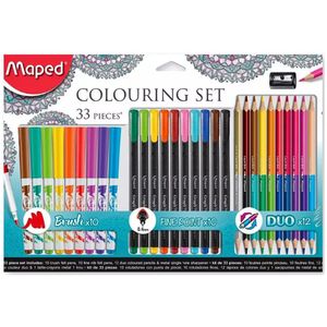 Kit Coloração 10 Brush + 10 Fine Point + 12 Cor Duo + Apontador Maped