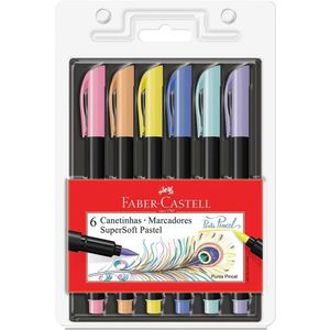 Caneta Brush Supersoft Pastel 6 Cores Com Ponta Pincel Faber-castell