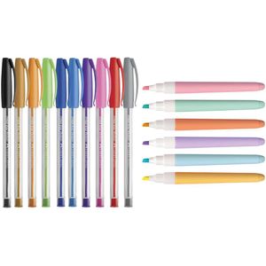 Kit Caneta Trilux Com 10 Cores + 6 Marca Texto Pastel Lumini Lite