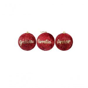 Conjunto Com 24 Bolas Vermelha Palavras 6cm - Nbol6v12vm - Multiart Christmas