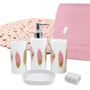 Kit Banheiro Com 7 Peças Jacki Design Rosa