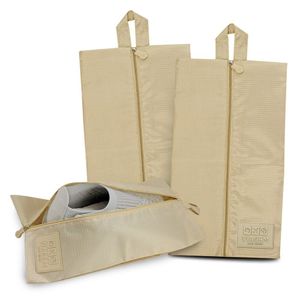 Conjunto Bolsa Porta Sapato Estampa Lisa 3 Peças Bege