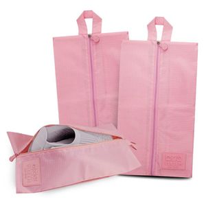Conjunto Bolsa Porta Sapato Estampa Lisa 3 Peças Rosa