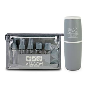 Conjunto De Frascos Com 10 Peças E Porta Escova E Pasta De Dente - Jacki Design Cinza