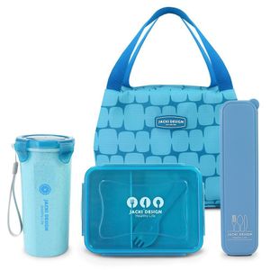 Conjunto Kit Fitness De 3 Peças E Porta Talheres Portátil Cor Azul