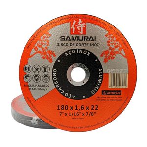 Kit 10 Discos De Corte Inox Samurai 1.6 180x22mm 7 Polegadas