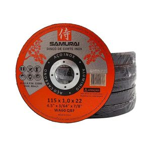 Kit 50 Discos De Corte Inox Fino 1mm Samurai 115x22mm 4 1/2