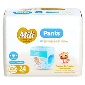 Fralda Descartável Mili Love & Care Premium Pants XXG Cintura Elástica 360º - Pacote com 24 Fraldas