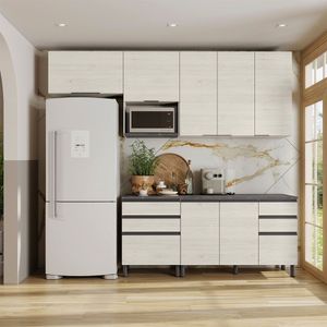 Cozinha Bartira Cristal Com 7 Portas 6 Gavetas 4 Prateleiras Freixo