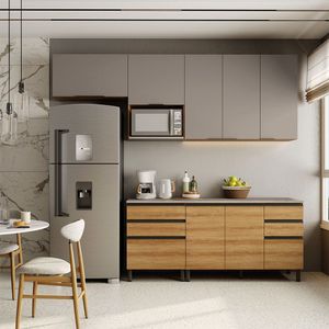 Cozinha Bartira Cristal Com 7 Portas 6 Gavetas 4 Prateleiras Lâmina Mel/nude