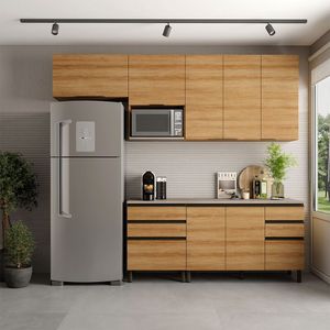 Cozinha Bartira Cristal Com 7 Portas 6 Gavetas 4 Prateleiras Lâmina Mel