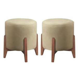 Kit 2 Puff Decorativo Para Sala Redondo Luxo Selena Corino bege
