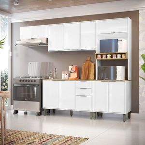 Cozinha Modulada Glória 5 Peças Com Aéreo 1200 3 Portas, Tampo E Torre 2 Fornos Branco