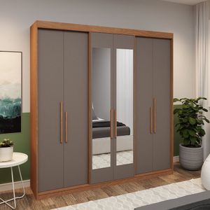 Guarda-roupa Casal 6 Portas Lugano Com Espelho Carvalho-fendi