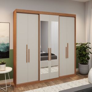 Guarda Roupa Casal 6 Portas Lugano Com Espelho Carvalho Off White