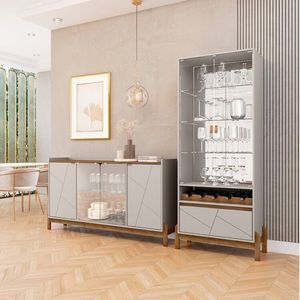 Conjunto Cristaleira Bari E Buffet Bari Off White Cedro