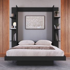 Cama Casal Articulável Vertical Com Estante 140 Vancouver Grafite