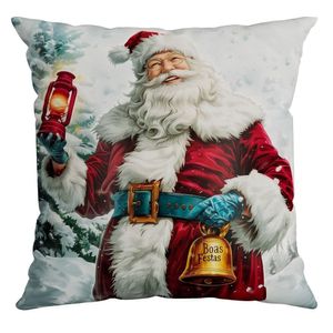 Capa Almofada Frente Papai Noel Natal Verso Liso Authentic 43x43cm Verde Vermelho