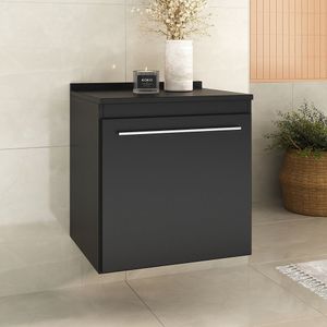 Balcão Para Cozinha Fit 60 Com Tulha Com Tampo Preto