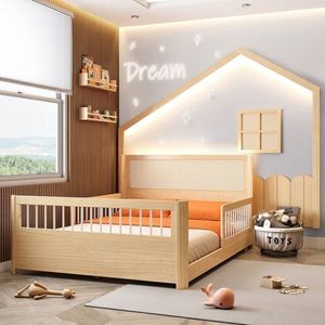 Conjunto Cama Casal Wave Montessoriana Em Led ,grade De Proteção E Moldura Dream Decor Led Casatema Branco Natural