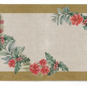 Kit 2 Jogo Americano Natal Folhagens Frutos Flores 47x33cm Ocre Verde