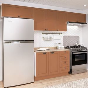 Cozinha Modulada 4 Peças 3 Aéreos 1 Balcão Arizona Cabecasa Madeiramadeira Branco Terracota