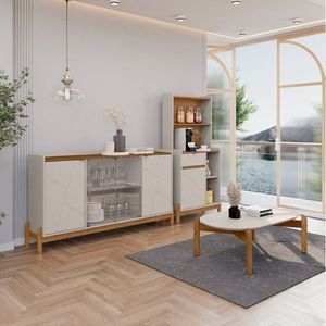 Conjunto Buffet E Cantinho Do Café Bari Com Mesinha Oblonga Off White Cedro