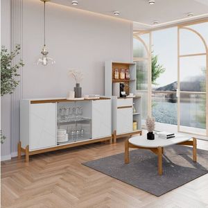 Conjunto Buffet E Cantinho Do Café Bari Com Mesinha Oblonga Branco Cedro