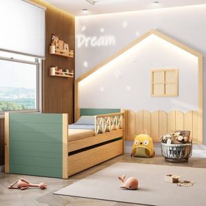 Bicama Solteiro Garden Com Grade X De Proteção E Moldura Decorativa Com Led Dream Decor Casatema Verde Natural