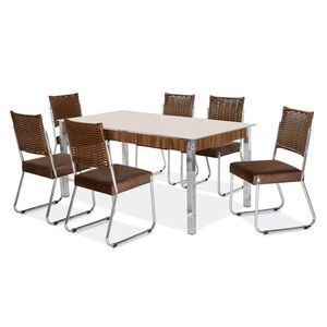 Mesa De Jantar Claudia Com Tampo Kanon 6 Cadeiras Aço Nobre Marrom/nogal/chocolate
