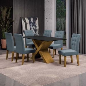 Mesa De Jantar Dobuê Dubai Light 160x90 Com 6 Cadeiras Carvalho/preto/grafite
