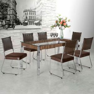 Mesa De Jantar Claudia Com Tampo Kanon 6 Cadeiras Aço Nobre Nogal/chocolate/marrom